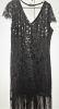 Adult Female Costumes to Hire - GATSBY BLACK SEQUIN DRESS - Queen  SIZE 18  - (Cap Sleeve)